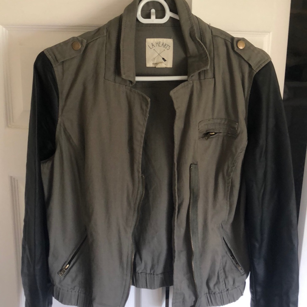 Olive green and leather jacket